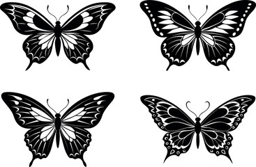 butterfly set spread wings silhouette vector.