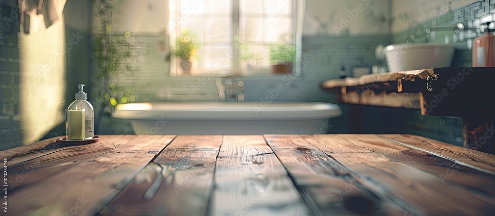 Aufkleber table with available copy space image and blurry bathroom backdrop visible