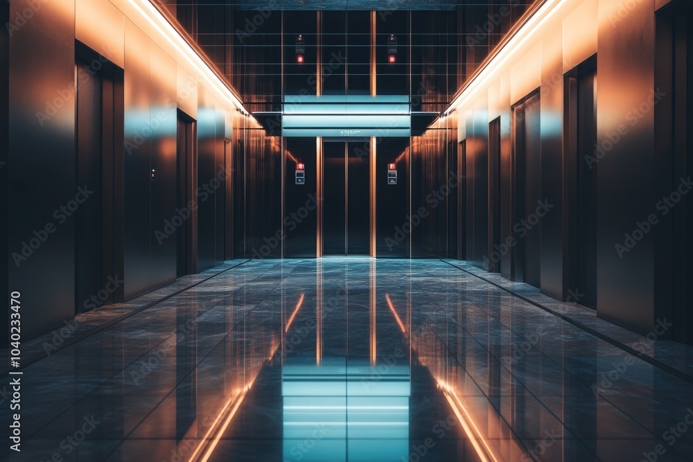 Poster a long hallway with a single light source at the far end, creating a sense of depth and direction