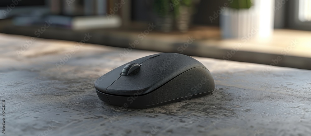 Poster close up of a wireless mouse on a lightly textured table with ample copy space image