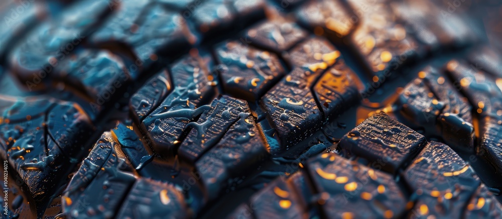 Poster an image displaying a detailed view of tire tread featuring intricate grooves and patterns tailored 