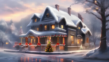 Christmas holiday background, Merry Christmas poster design small snow Christmas trees