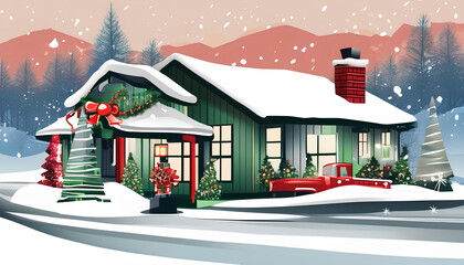 Christmas holiday background, Merry Christmas poster design small snow Christmas trees