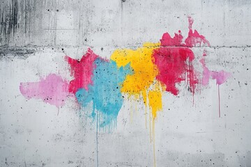 Fototapeta premium A fire hydrant painted with colorful paint on a concrete wall, perfect for urban or street art-themed projects