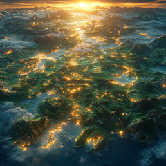 Fototapeta premium Satellite Orthogonal view of Europe, 3d render