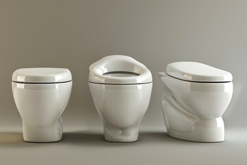 Three adjacent white toilets with smooth surfaces and identical designs