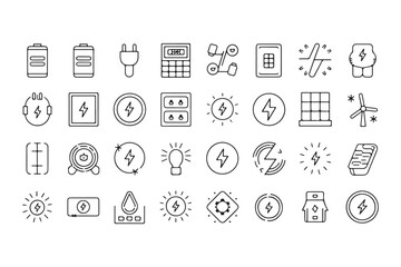 Minimalistic Line Art Energy and Electricity Icons Vector Illustration