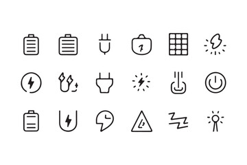 Minimalistic Line Art Energy and Electricity Icons Vector Illustration