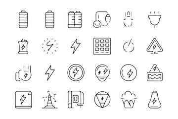 Minimalistic Line Art Energy and Electricity Icons Vector Illustration