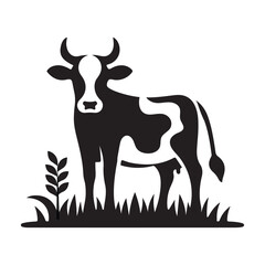 Black Mother Cow Silhouette Vector Icon Design Isolated on White Background