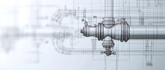 Detailed Wireframe Illustration of a Pipeline Valve System