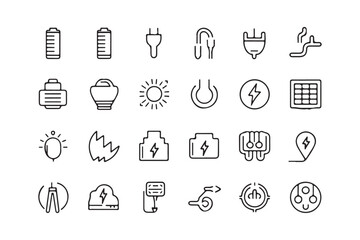 Minimalistic Line Art Energy and Electricity Icons Vector Illustration