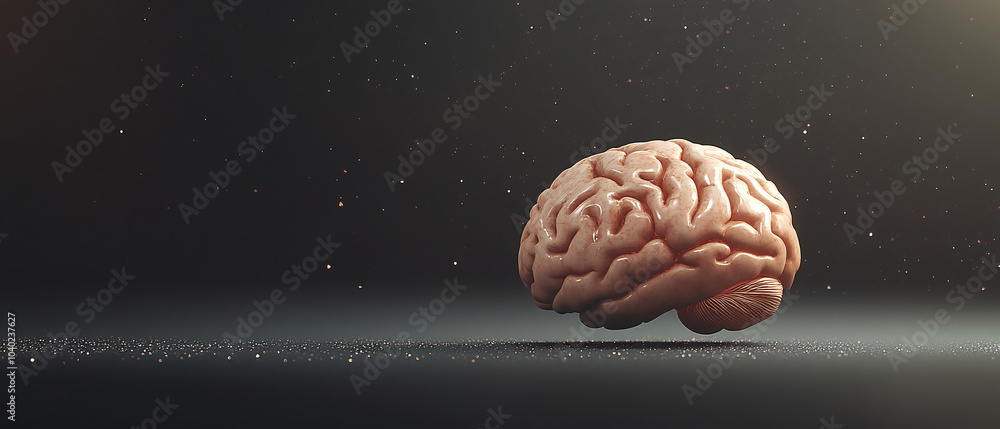 Aufkleber 3d render of human brain with glowing particles in dark background, 3d render of human brain with gl