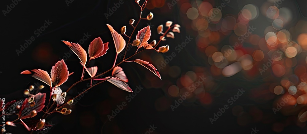 Poster a coral vine plant s tip and tendrils on the left with a blurred dark background creating space for 