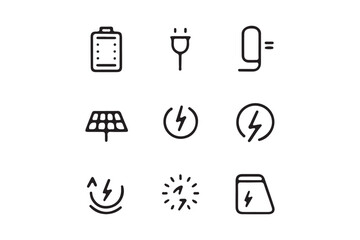 Minimalistic Line Art Energy and Electricity Icons Vector Illustration