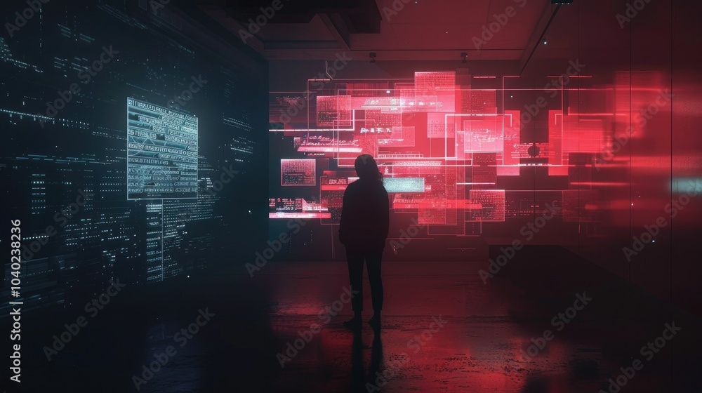 Poster floating holographic interfaces in a dark room