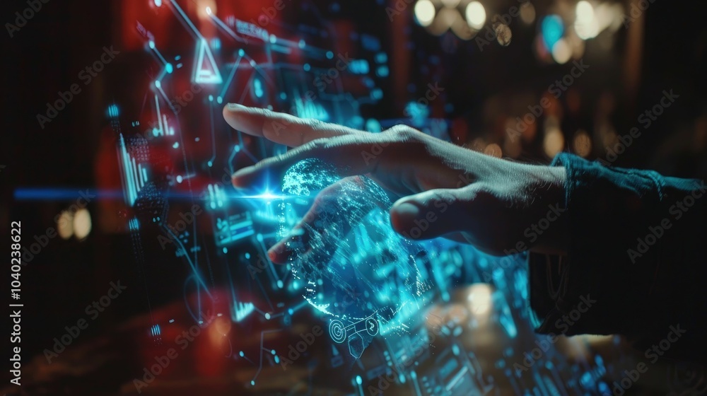 Poster floating holographic interfaces in a dark room