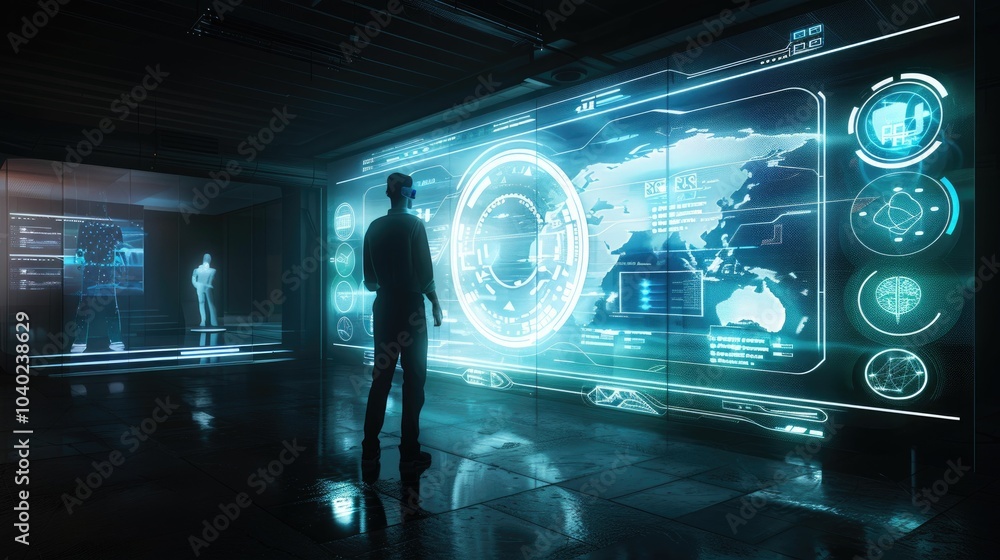 Poster floating holographic interfaces in a dark room