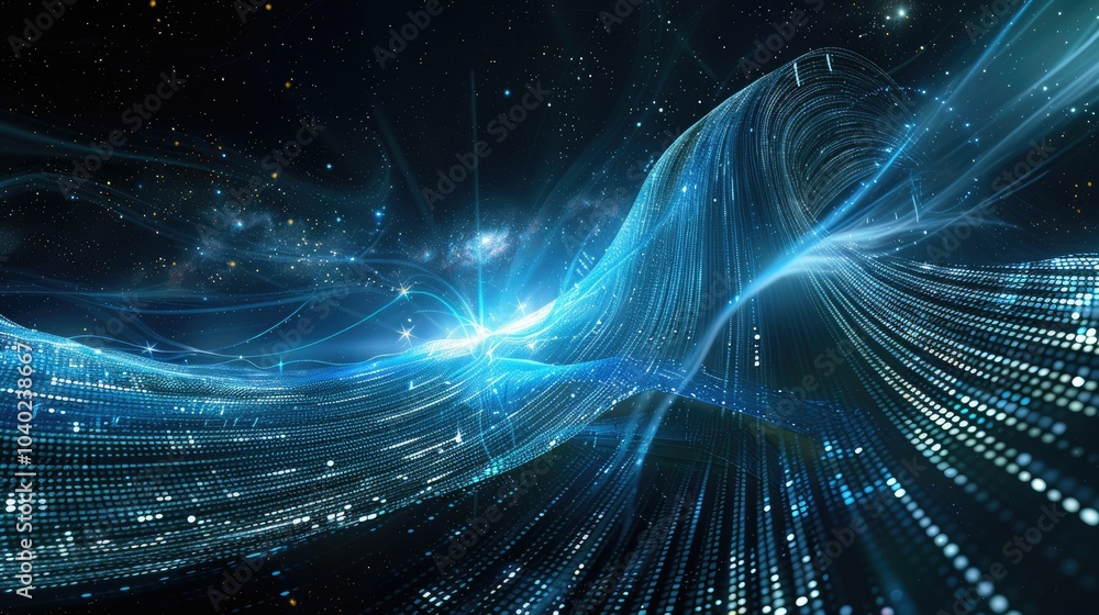 Poster Abstract wave of binary code flowing through space