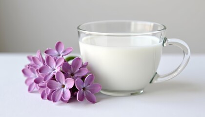  Serenity in a sip  A moment of calm with a glass of milk and a bouquet of flowers