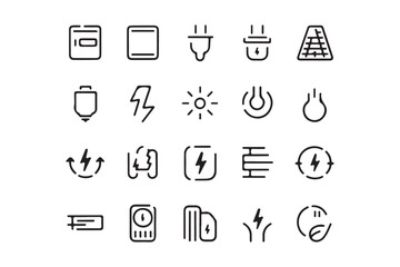 Minimalistic Line Art Energy and Electricity Icons Vector Illustration