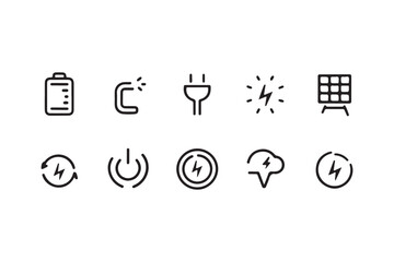 Minimalistic Line Art Energy and Electricity Icons Vector Illustration