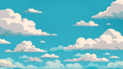 Serene Sky Illustration, a tranquil scene featuring soft, fluffy clouds against a calm blue backdrop, embodying peace and simplicity in a flat design style.