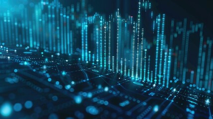 Abstract money growth with digital binary codes forming a rising chart