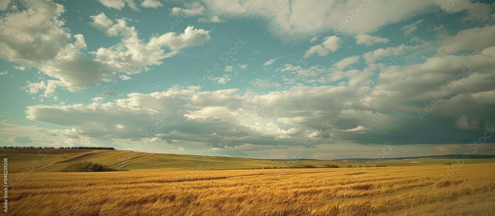 Aufkleber cloudy skies create a scenic backdrop for fields in our copy space image