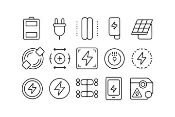 Minimalistic Line Art Energy and Electricity Icons Vector Illustration