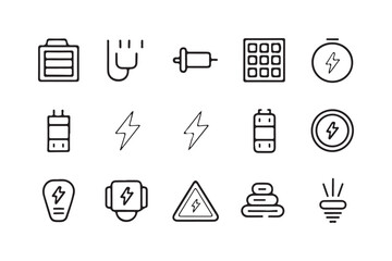 Minimalistic Line Art Energy and Electricity Icons Vector Illustration