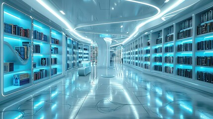 Modern library with digital book retrieval systems