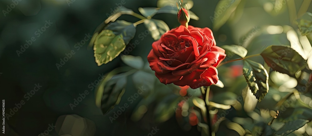 Poster close up of a red climbing rose in full bloom with ample copy space image