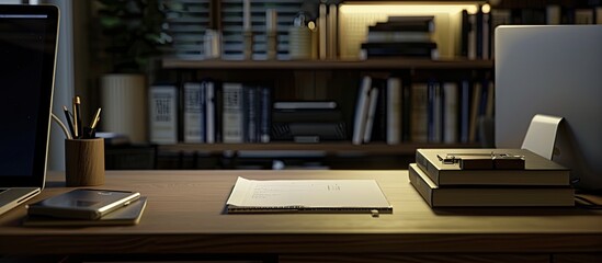 The notepad on the desk sat beside a blank copy space image