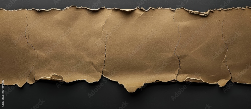Aufkleber beige recycled craft paper with torn edges centered on a black background for copy space image