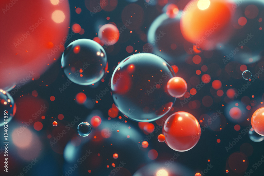 Poster minimalist abstract background with glossy, floating spheres.