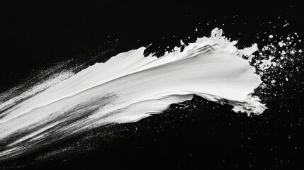 White cream swipe across a black background, creating a striking contrast. The smear is thick with visible brush strokes, adding texture --chaos