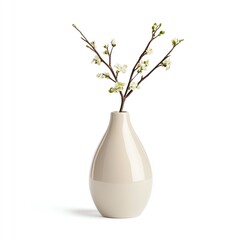 Fototapeta premium Elegant vase with delicate branches and blossoms, white isolate background.