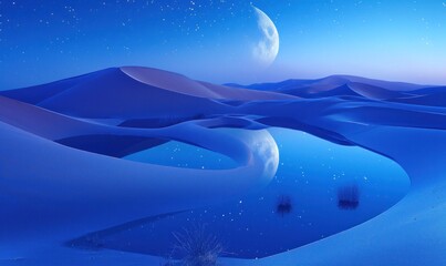 Fototapeta premium Serene Moonlit Desert Oasis with Water Reflection