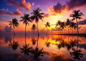 Obraz premium Serene Tropical Sunset Landscape - Minimalist Photography for Nature Lovers and Travel Enthusiasts
