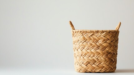 Obraz premium Woven basket on white background, perfect for storage and organization.
