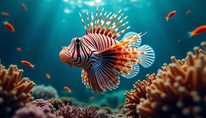  Vibrant underwater scene with a striped fish and coral