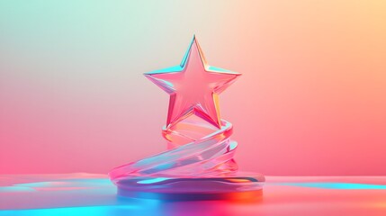 Colorful star award on spiral base, soft lighting