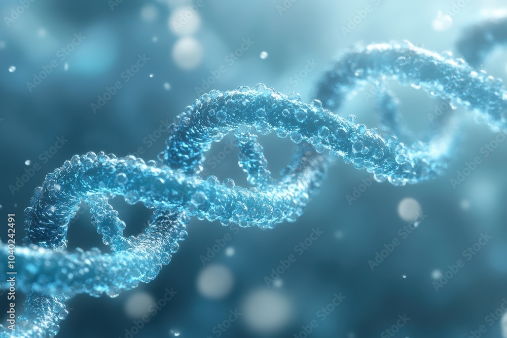 Poster dynamic lab scene showcasing an innovative dna structure with shimmering blue strands