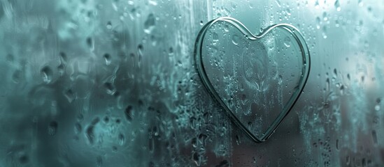 Heart symbol etched on foggy glass with copy space image