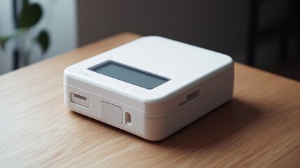 Obraz premium White Electronic Device with Display on Wooden Table