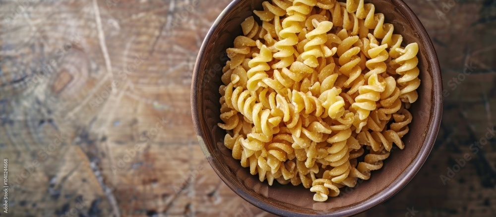 Poster top view of a small bowl filled with creamy peanut pasta placed on a table with a background suitabl