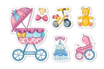 Various baby stickers featuring onesies, bibs, and more