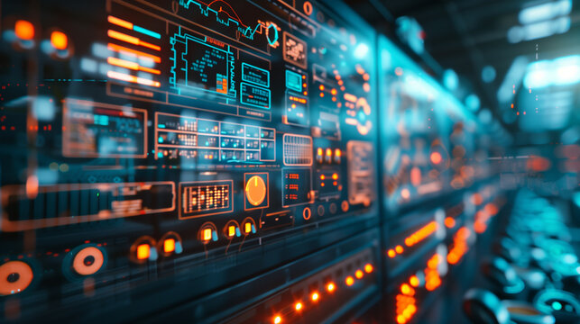 modern electricity management switchgear at power plant with digital info display