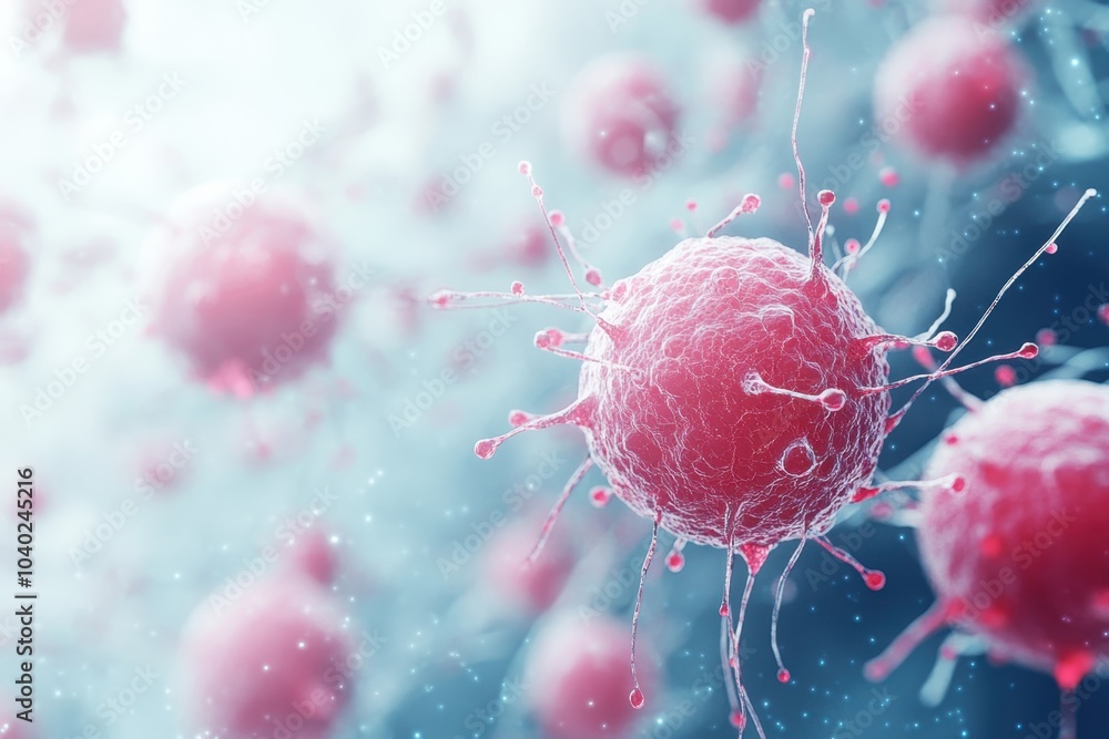 Poster colorful microscopic view of virus particles highlighting their structure and features